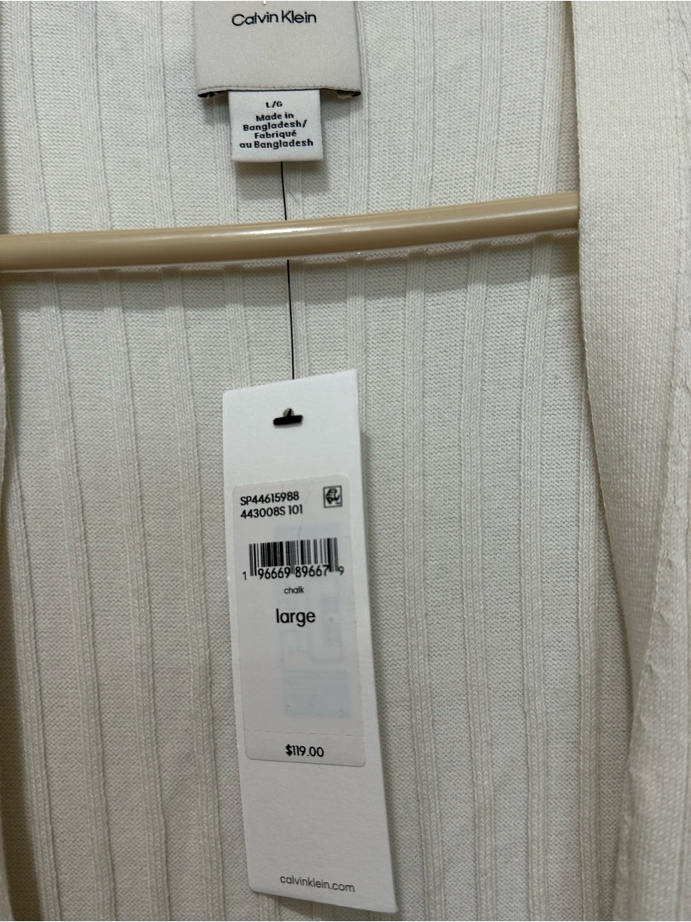 Calvin Klein Light Cream Ribbed Open-Front Cardigan - Picture 3 of 3